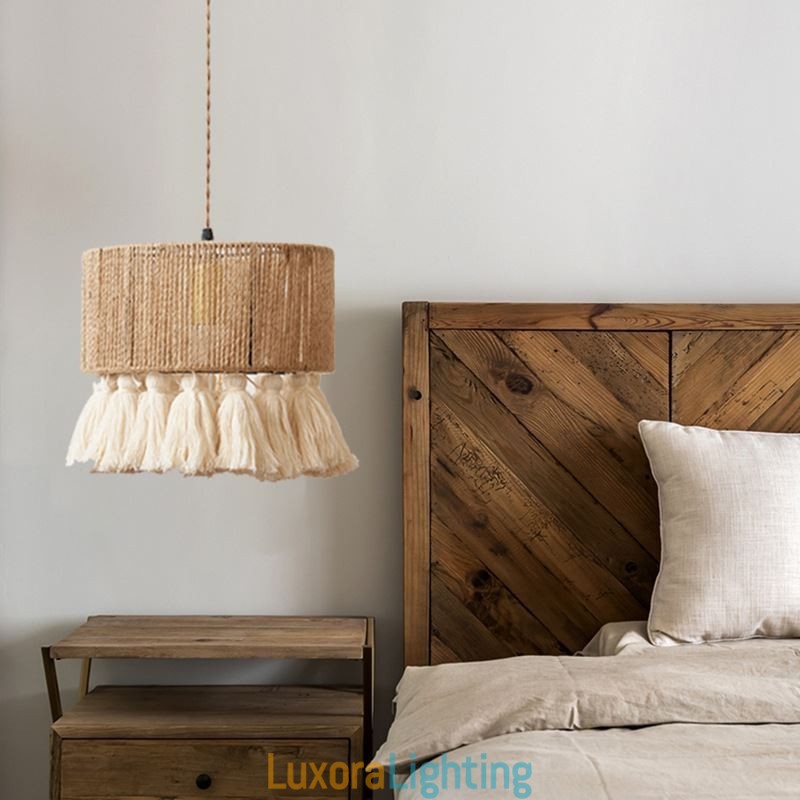 Designer Touch Decorative Hemp Rope Pendant Light Retro Decoration Ceiling Light Tassel Lamp Shade