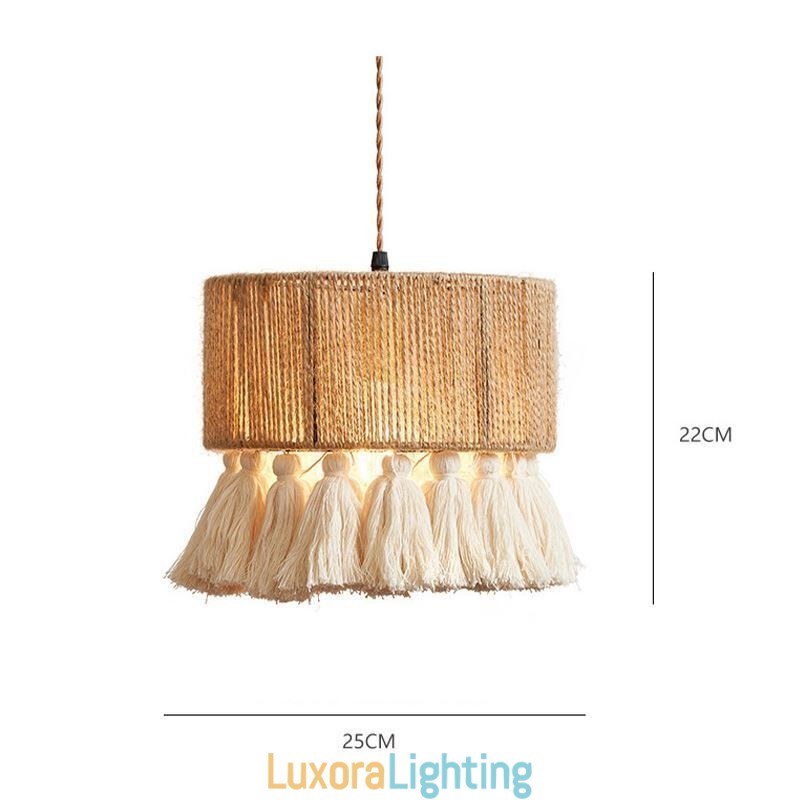 Designer Touch Decorative Hemp Rope Pendant Light Retro Decoration Ceiling Light Tassel Lamp Shade