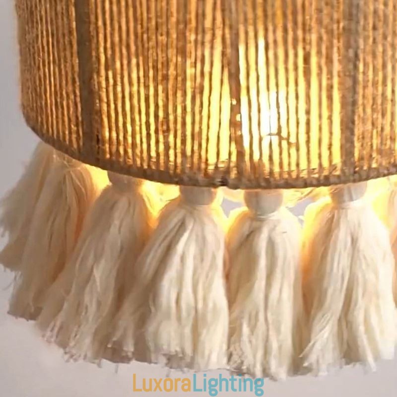 Designer Touch Decorative Hemp Rope Pendant Light Retro Decoration Ceiling Light Tassel Lamp Shade