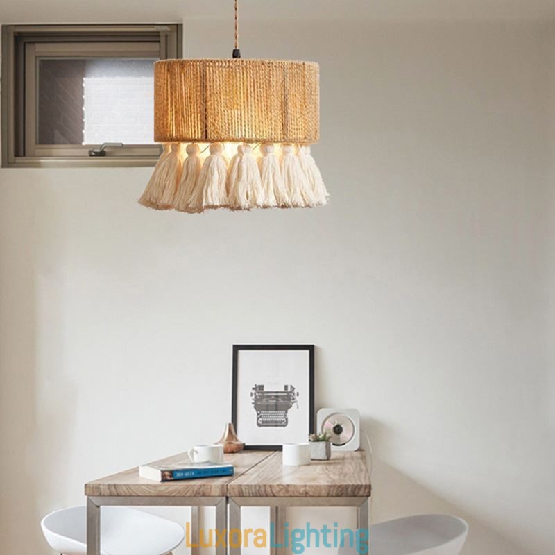 Designer Touch Decorative Hemp Rope Pendant Light Retro Decoration Ceiling Light Tassel Lamp Shade