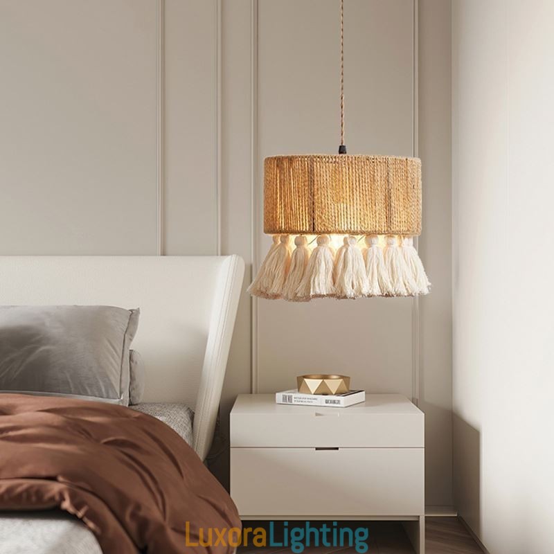 Designer Touch Decorative Hemp Rope Pendant Light Retro Decoration Ceiling Light Tassel Lamp Shade