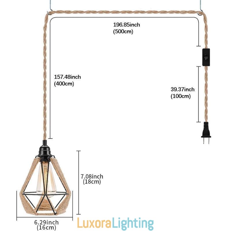 Designer Touch Decorative Retro Pendant Light Hemp Rope Ceiling Light 5M Hanging Wire