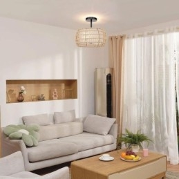 Designer Touch Decorative Paper Rope Fabric Flush Mount 32cm Round Lampshade 3 Lights