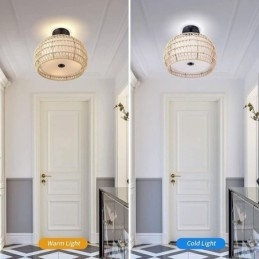 Designer Touch Decorative Paper Rope Fabric Flush Mount 32cm Round Lampshade 3 Lights