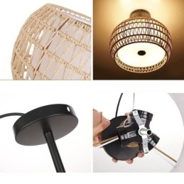 Designer Touch Decorative Paper Rope Fabric Flush Mount 32cm Round Lampshade 3 Lights