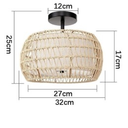 Designer Touch Decorative Paper Rope Fabric Flush Mount 32cm Round Lampshade 3 Lights