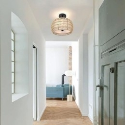 Designer Touch Decorative Paper Rope Fabric Flush Mount 32cm Round Lampshade 3 Lights