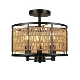 Designer Touch Decorative Retro Ceiling Light Black Iron Paper Rope Ceiling Lamp 3 Lights