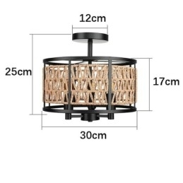 Designer Touch Decorative Retro Ceiling Light Black Iron Paper Rope Ceiling Lamp 3 Lights