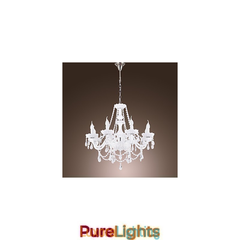 Designer Touch Decorative Chandelier White Crystal Modern Living 8 Lights