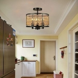 Designer Touch Decorative Retro Ceiling Light Black Iron Paper Rope Ceiling Lamp 3 Lights