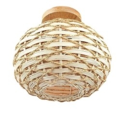 Designer Touch Decorative Wood Color Pumpkin Flush Mount Paper Rope Rattan Woven Lampshade