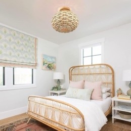 Designer Touch Decorative Wood Color Pumpkin Flush Mount Paper Rope Rattan Woven Lampshade