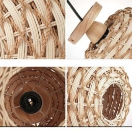 Designer Touch Decorative Wood Color Pumpkin Flush Mount Paper Rope Rattan Woven Lampshade