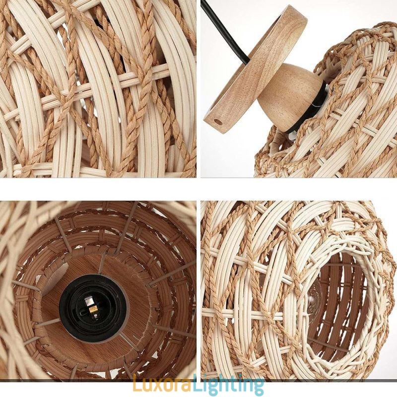 Designer Touch Decorative Wood Color Pumpkin Flush Mount Paper Rope Rattan Woven Lampshade
