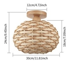 Designer Touch Decorative Wood Color Pumpkin Flush Mount Paper Rope Rattan Woven Lampshade