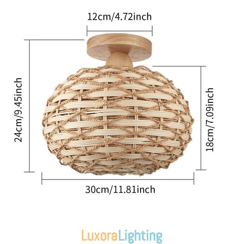 Designer Touch Decorative Wood Color Pumpkin Flush Mount Paper Rope Rattan Woven Lampshade