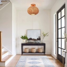 Designer Touch Decorative Wood Color Pumpkin Flush Mount Paper Rope Rattan Woven Lampshade