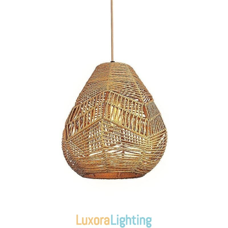 Designer Touch Decorative Nordic Retro Ceiling Light Natural Paper Rope Handwoven Lampshade