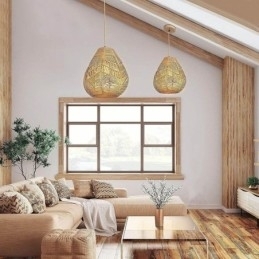 Designer Touch Decorative Nordic Retro Ceiling Light Natural Paper Rope Handwoven Lampshade