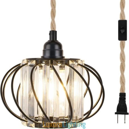 Designer Touch Decorative Retro Country Ceiling Light Hemp Rope Iron Bedside Pendant Light With Plug