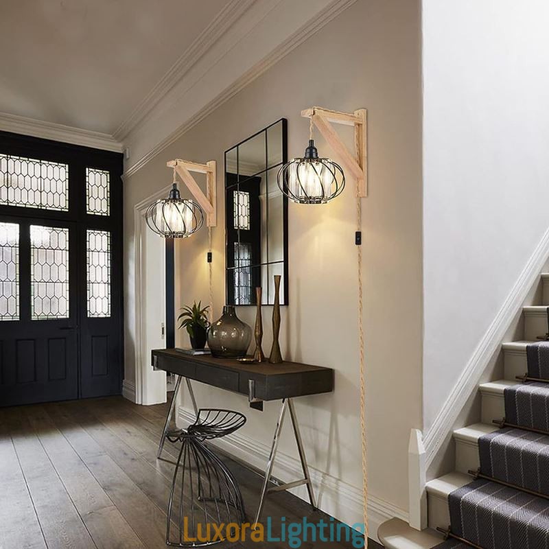 Designer Touch Decorative Retro Country Ceiling Light Hemp Rope Iron Bedside Pendant Light With Plug