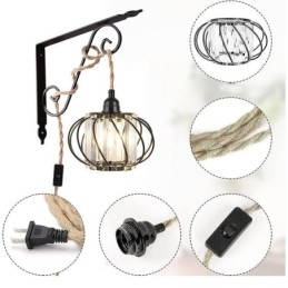 Designer Touch Decorative Retro Country Ceiling Light Hemp Rope Iron Bedside Pendant Light With Plug