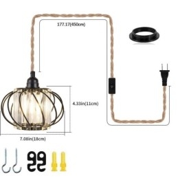 Designer Touch Decorative Retro Country Ceiling Light Hemp Rope Iron Bedside Pendant Light With Plug