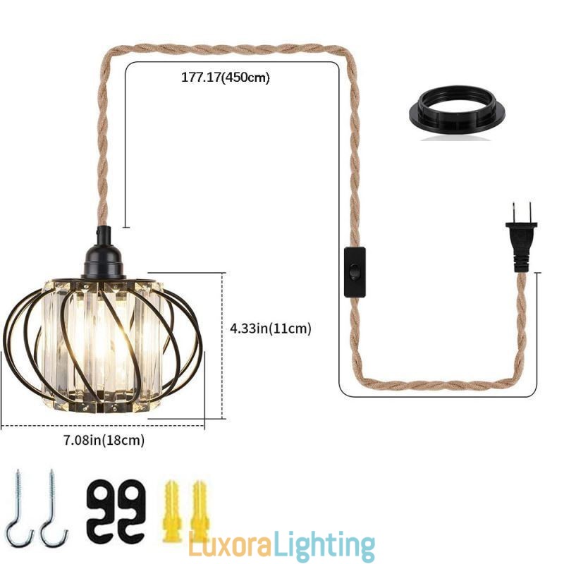 Designer Touch Decorative Retro Country Ceiling Light Hemp Rope Iron Bedside Pendant Light With Plug