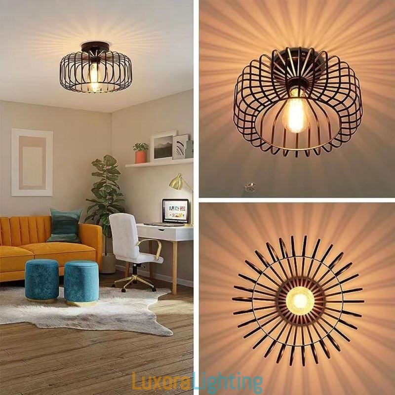 Designer Touch Decorative Simple Flush Mount Iron Bird Cage Ceiling Light