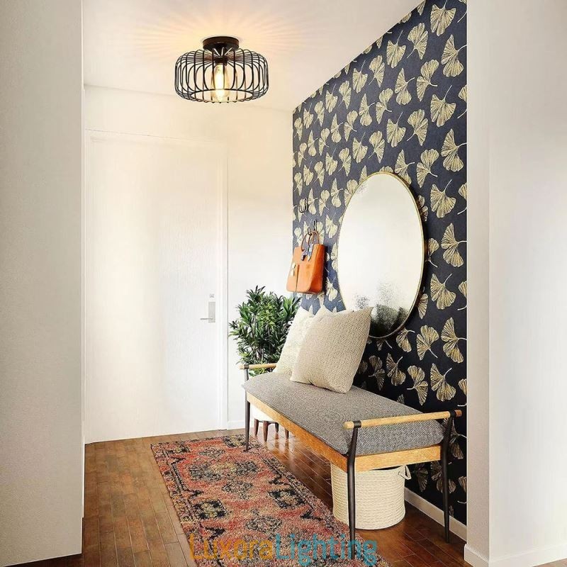 Designer Touch Decorative Simple Flush Mount Iron Bird Cage Ceiling Light