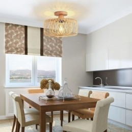 Designer Touch Decorative Retro Double Layer Ceiling Lamp Handwoven Bamboo Lampshade Ceiling Light