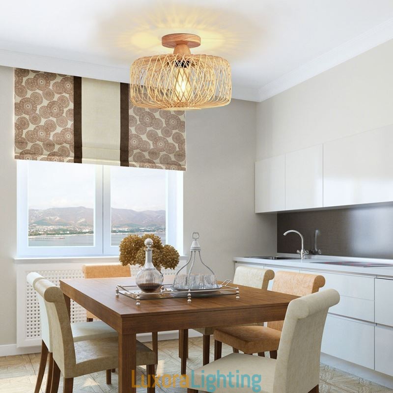 Designer Touch Decorative Retro Double Layer Ceiling Lamp Handwoven Bamboo Lampshade Ceiling Light