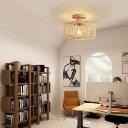 Designer Touch Decorative Retro Double Layer Ceiling Lamp Handwoven Bamboo Lampshade Ceiling Light