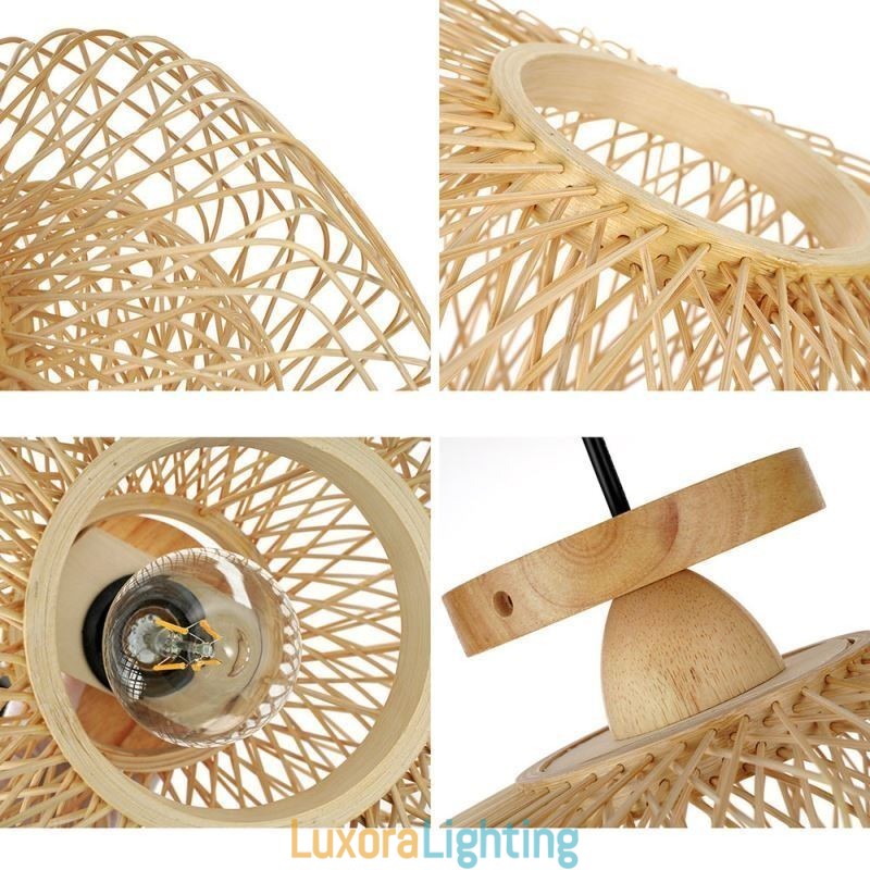 Designer Touch Decorative Retro Double Layer Ceiling Lamp Handwoven Bamboo Lampshade Ceiling Light