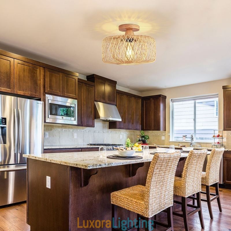 Designer Touch Decorative Retro Double Layer Ceiling Lamp Handwoven Bamboo Lampshade Ceiling Light