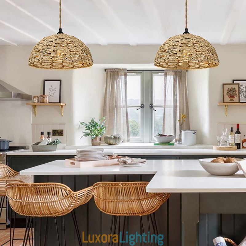 Designer Touch Decorative Country Retro Pendant Light Hand Woven Paper Rope Lampshade 30cm