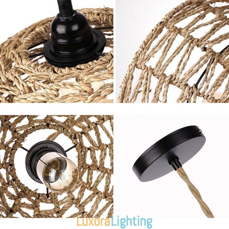 Designer Touch Decorative Country Retro Pendant Light Hand Woven Paper Rope Lampshade 30cm