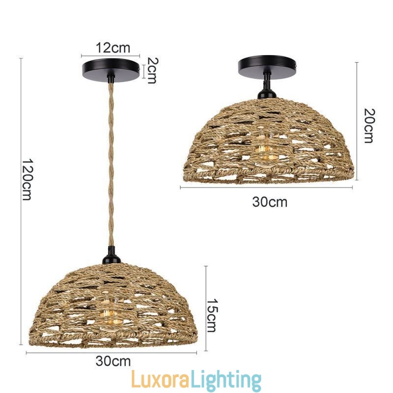 Designer Touch Decorative Country Retro Pendant Light Hand Woven Paper Rope Lampshade 30cm