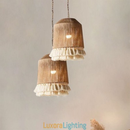 Designer Touch Decorative Rustic Pendant Light Bohemian Style Hemp Rope Tassel Ceiling Light