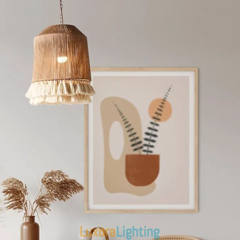 Designer Touch Decorative Rustic Pendant Light Bohemian Style Hemp Rope Tassel Ceiling Light