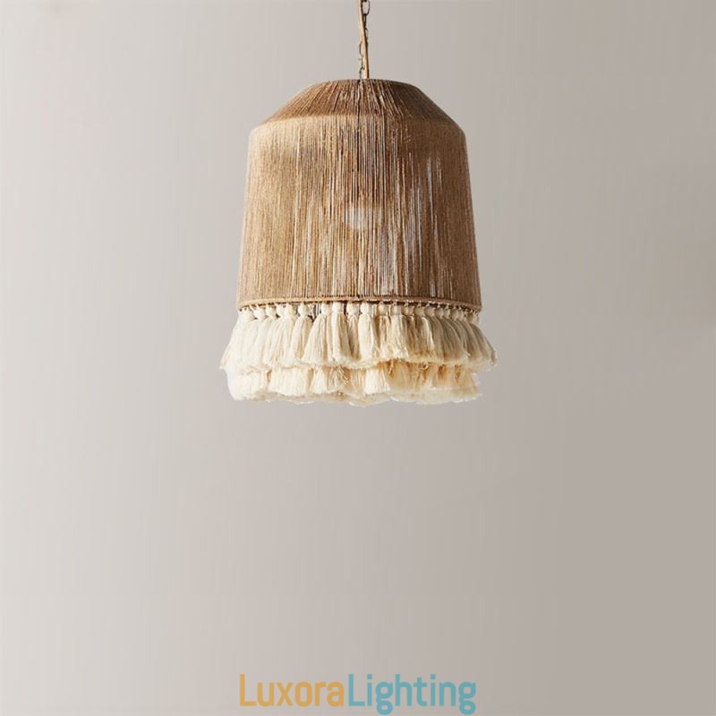Designer Touch Decorative Rustic Pendant Light Bohemian Style Hemp Rope Tassel Ceiling Light