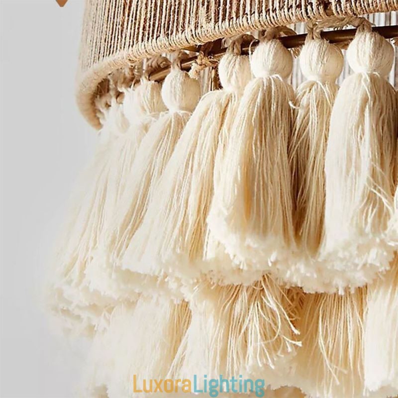 Designer Touch Decorative Rustic Pendant Light Bohemian Style Hemp Rope Tassel Ceiling Light