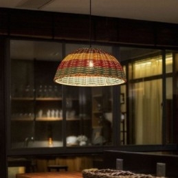 Designer Touch Decorative Bamboo And Rattan Pendant Light Colorful Striped Interval Handwoven Lamp Shade Ceiling Lamp