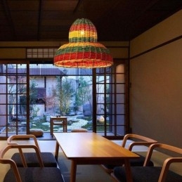 Designer Touch Decorative Bamboo And Rattan Pendant Light Colorful Striped Interval Handwoven Lamp Shade Ceiling Lamp