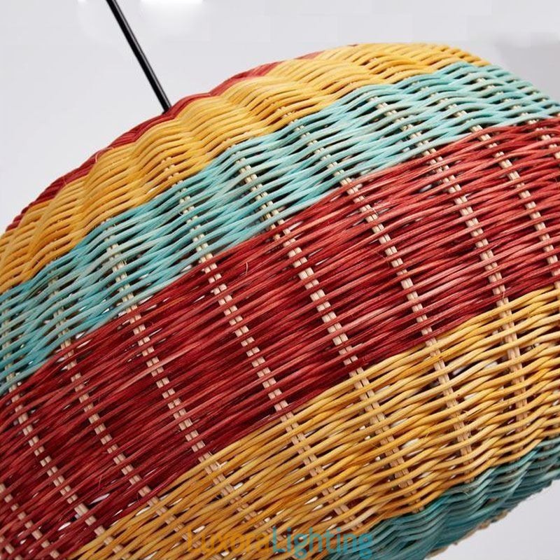 Designer Touch Decorative Bamboo And Rattan Pendant Light Colorful Striped Interval Handwoven Lamp Shade Ceiling Lamp