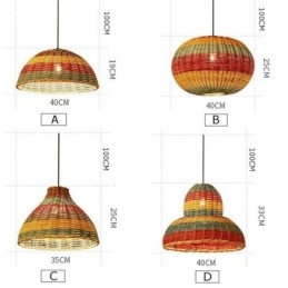 Designer Touch Decorative Bamboo And Rattan Pendant Light Colorful Striped Interval Handwoven Lamp Shade Ceiling Lamp