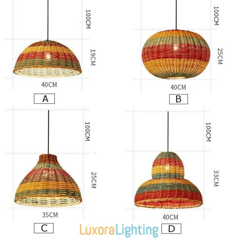 Designer Touch Decorative Bamboo And Rattan Pendant Light Colorful Striped Interval Handwoven Lamp Shade Ceiling Lamp
