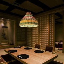 Designer Touch Decorative Bamboo And Rattan Pendant Light Colorful Striped Interval Handwoven Lamp Shade Ceiling Lamp