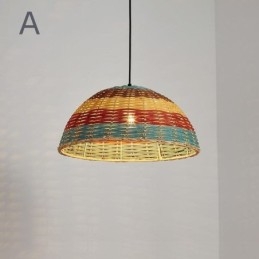 Designer Touch Decorative Bamboo And Rattan Pendant Light Colorful Striped Interval Handwoven Lamp Shade Ceiling Lamp